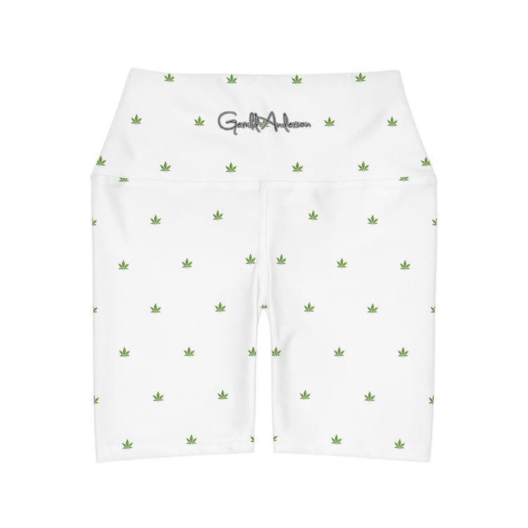 Gerald-Anderson Potent Petals Collection High Waisted Mid Thigh Yoga Shorts - White