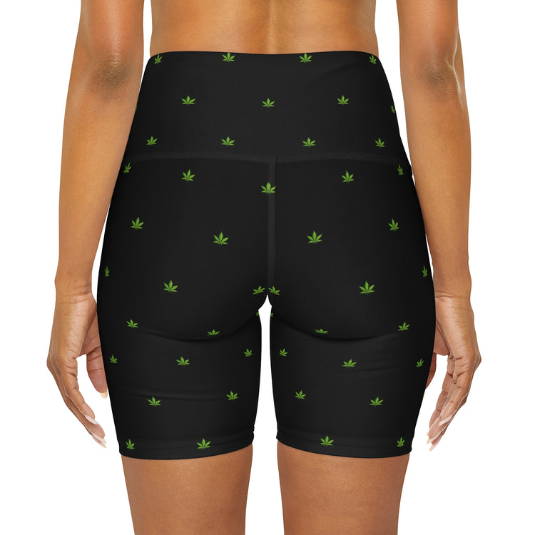 Gerald-Anderson Potent Petals Collection High Waisted Mid Thigh Yoga Shorts - Black